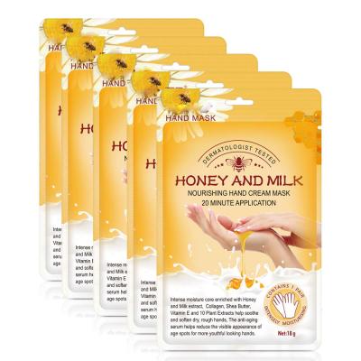 China Anti Aging Private Label 3 Packs Moisturizing Nourishing Honey Milk Whitening Organic Hand Mask For Dry Hands for sale