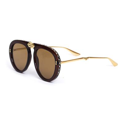 China Fashion Crystal Decoration Round Big Frame Sunglasses Cool Foldable Circle Diamond Sunglasses Uv400 Sun Glass for sale