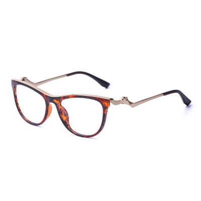 China Women's Daily Life Glasses Brand Design Retro Eye Luxury Blue Light Blocking Optical Frames TR90 Leopard Glass-metal Shape for sale