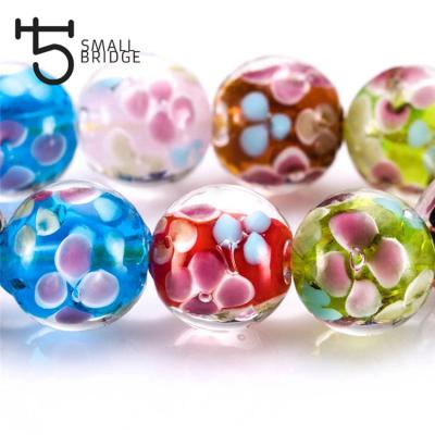 China Trendy 14mm Murano Glass Lampwork Bead For Making Jewelry Bracelet Accessories Handmade Flower Round Beads for sale