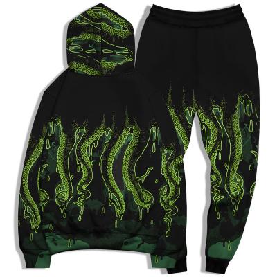 China QUICK DRY Neon Green Graphic Screen Printed Hoodie Tracksuit Men Jogging Sweat Suits 2 Piece Set Hoodie Sets Mens Vintage Tracksuit Set for sale