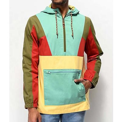 China Waterproof Color Blocked Men Long Sleeve Waterproof Anorak Pocket Jacket for sale