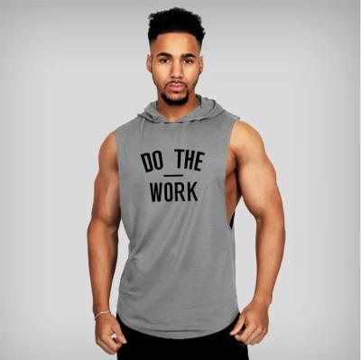 China QUICK DRY Mens Workout Tank Top Bodybuilding Hooded Muscle Cut Out T-shirt Gym Sleeveless Hoodies for sale