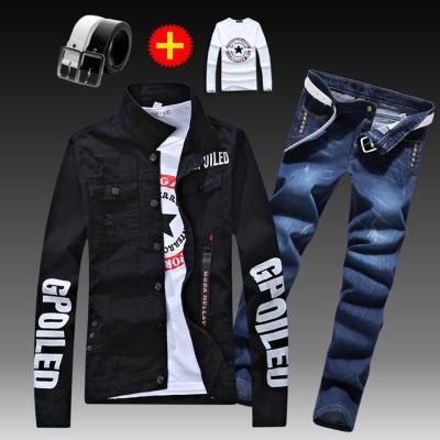 China New QUICK DRY men's long-sleeved jacket jeans suit the Korean version of the trend of thin jacket casual pants for sale