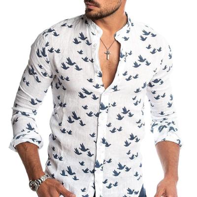 China Hot Anti-pilling Style Men's Casual Long Sleeve Shirt 3d Printed Man Matching Color Stand Collar Shirt Canvas for sale