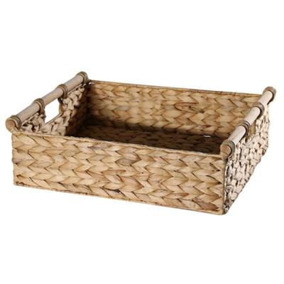 China Hot Selling Eco-friendly Collapsible Water Hyacinth Storage Baskets Woven Square Basket for sale