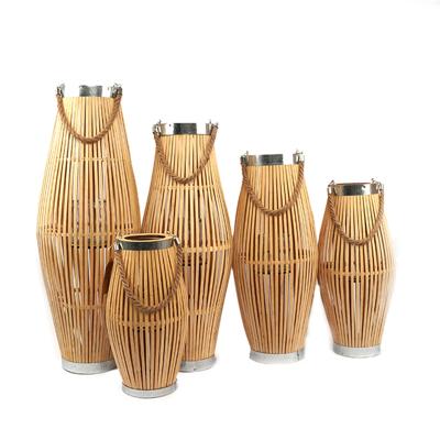 China Eco-friendly decorative weave bamboo lanterns factory price outdoor lantern by adding rattan wicker for sale