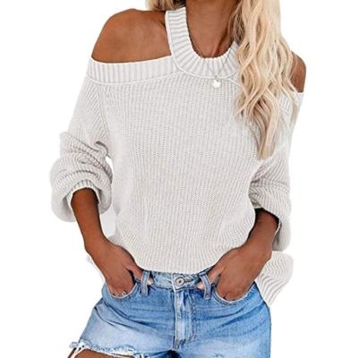 China Women's Anti-Wrinkle Sweaters Off Shoulder Back Halter Cutout Loose Puff Long Sleeve Knit Pullover Jumper Tops for sale