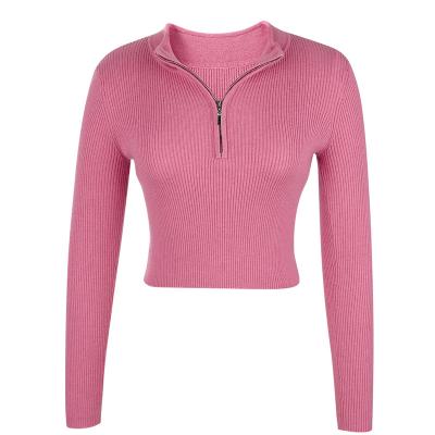 China 2021 Anti-wrinkle pink women's high waist zipper sheath long slim pure color knitted sweater pullover top for sale