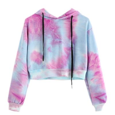 China Ottoknit Autumn Round Neck Sleeve Tie Dye Hoodies Crop Hooded Casual Breathable Anti-wrinkle Long For Women for sale