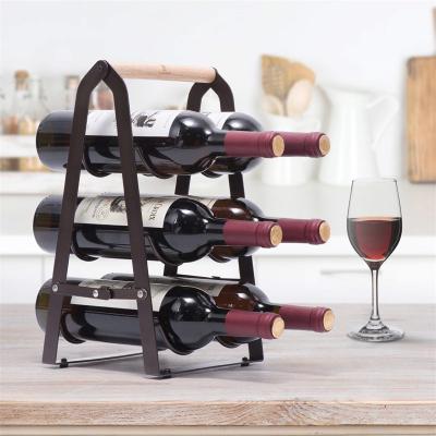 China Viable Industrial Wine Rack Foldable Metal Wine Rack Easy Assembly Wine Holder Small Tabletop 6 Bottle for sale