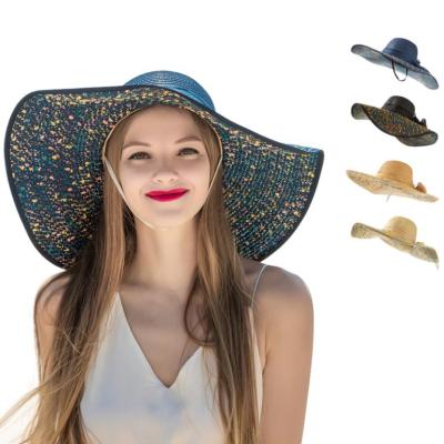 China Wide Picture Women Wide Brim Beach Hat Bowknot Foldable Summer Sun Straw Hat for sale