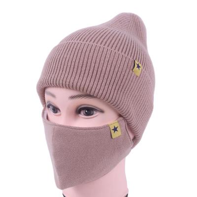 China COMMON Face Masks Two Pcs Winter Knit HatSki Hat Winter Caps Beanie With Scarf for sale