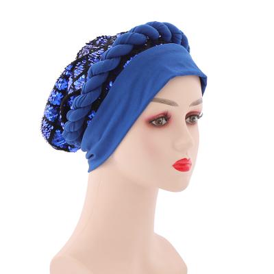 China New Head Hat Women African Braided Beads Head Scarf Muslim Head Hat India Turban Hat Polyester India Turban Hat for sale