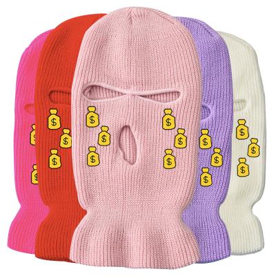 China Winter COMMON Multicolor Outdoor Warm Ski Mask 3 Hole Hat Three Hole Knitted Hat Embroidered Three-Hole Hat for sale