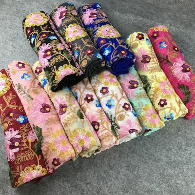 China Newest Summer Cotton Women Ladies Cotton Scarf Embroidery Flower Hijab Wrap Headband Muslim Shawl for sale