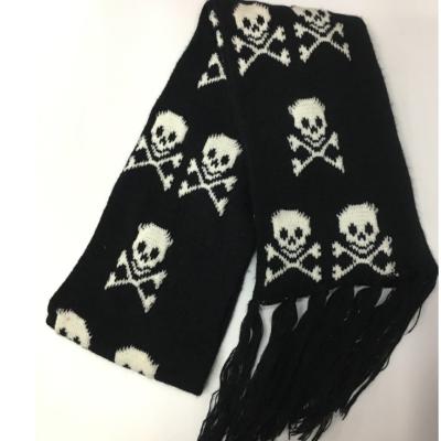 China Keeping Warm Stylish Italy Skull Winter Knitted Skeleton Acrylic Scarf Women Men Unisex Scarf Wraps With Fringe Black for sale