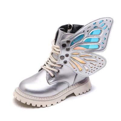 China Deodorization Winter New Beautiful Wing Kids Ankle Boots Little Girls Leather Children High-Top Martin Boots Princess Toddler Shoes for sale