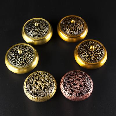 China Hot Selling Chinese Incense Well Packed Round Patterned Brass Censer Incense Holder for sale