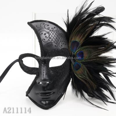 China Plastic Mask & Hand Painted Mask Plastic Light Weight Feather Ribbon Tie Eco Masquerade Party Bling Ball Mask High Quality Material for sale