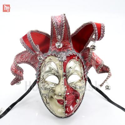 China Plastic Mask & Jester Mask Hand Painted Plastic A202148B Elestic Venetian Masquerade Ribbon or Band Tie Silver and Red for sale