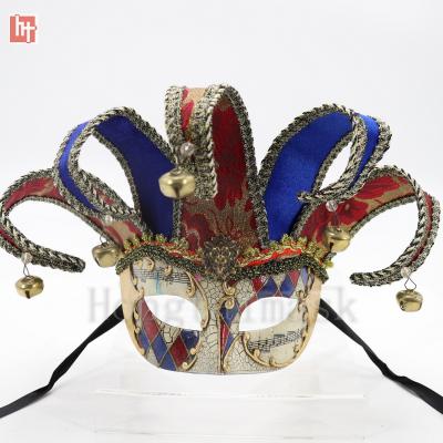 China Plastic Mask & A202171B Elestic Half Face Jester Mask Hand Painted Plastic Red and Blue Venetian Mask Ribbon Tie or Band Masquerade for sale