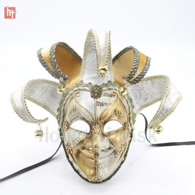 China Plastic Mask & Elestic A202153A Band Jester Venetian Hand Painted Mask Sliver Tie or White Gold for sale