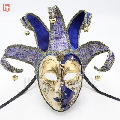 China Plastic Mask & Blue Elestic Ribbon Tie or Band A202158B and Gold Jester Mask Hand Painted Plastic Venetian Masquerade Mask for sale