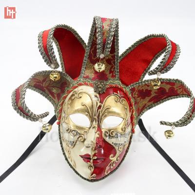 China Plastic Mask & Red Elestic Ribbon or Band A202158E Tie and Gold Jester Mask Hand Painted Plastic Venetian Masquerade Mask for sale