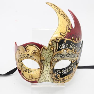 China Plastic Mask & ribbon tie or band elestic hot sellers costume hand painted assessories for party events balls and carnival masks half moon masks with ribbon ties for sale