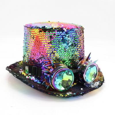 China High quality fabric & Weird Sequin Fabric LGBT Luxury Rainbow Sequin Festival Hat With Glasses Pride Month Party Hat For Love Is Love Celebration Party for sale