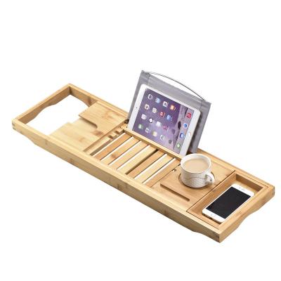 China Durable Custom Adjustable Luxury Bamboo Wooden Bathroom Bath Tray Tray Bathtub Board and Trolley with Extend Side for sale