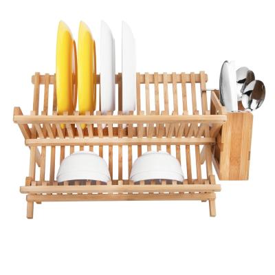 China Eco-friendly Material Bamboo Folding Quick Organizer Kitchen Storage Rack Utensil Bowl Dish Drainer Drying Storage for sale