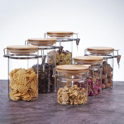 China High Quality Freshness Storage Food Container Bamboo Glass Jars With Bamboo Wooden Lids Bamboo Container for sale