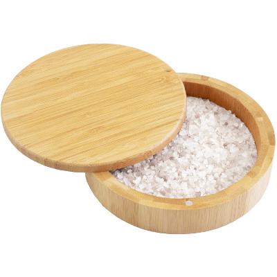 China Sustainable Bamboo Spice Jars Environmentally Friendly Salt Box With Swivel Lid And Magnetic Bamboo Lock Salt Box for sale