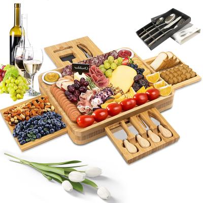 China Sustainable Supplier Custom Bamboo Cutting Board Cutting Bamboo Cheese Charcuterie Board Set Bamboo Cheese Set for sale