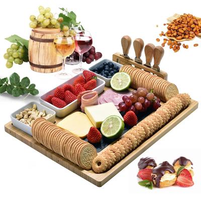 China Sustainable High Quality Bamboo Cheese Board Tray and Meat Board Cheese and Charcuterie Knife Set for sale