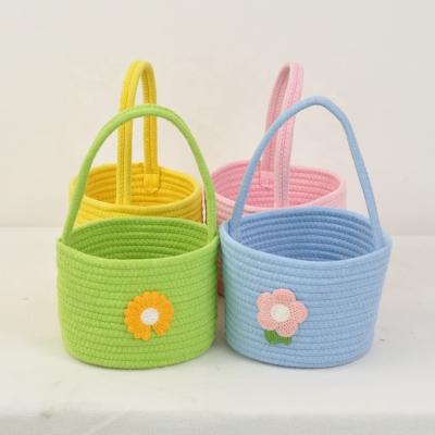 China Large Home Viable Foldable Rope Woven Toy Makeup Storage Basket Office Bathroom Laundry Cover Organizer Clothing Cotton for sale