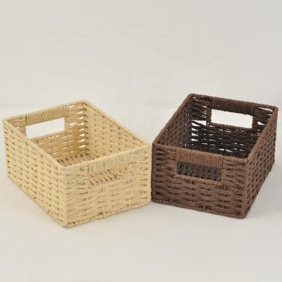 China Household Bathroom Paper Viable Straw Woven Storage Basket Desktop Makeup Organizer Toy Storage Basket for sale