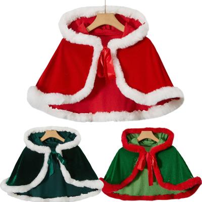 China Polyester 2024 Short Christmas Cloak Santa Shawl Velvet Cloak Costume Wholesale Price Green Red Cape Christmas Accessories for sale