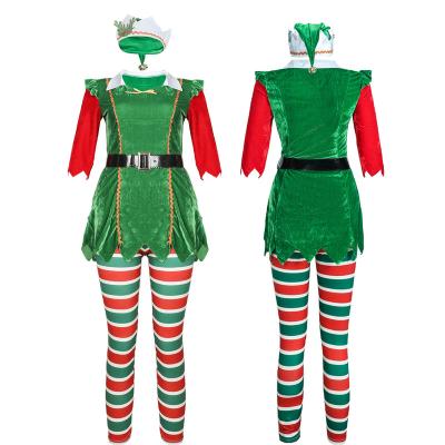 China Polyester Striped Christmas Pants Long Sleeves Wholesale New European and American Women Christmas Costumes with Christmas Hat for sale