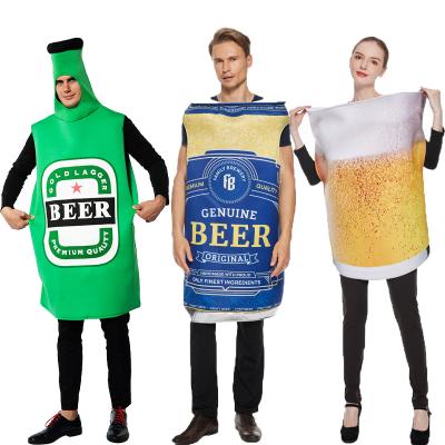 China Polyester Funny Adult Beer Costume Unisex Sponge Whisky Rum Bottle Beer Can Oktoberfest Jumpsuits Halloween Costumes For Men and Women for sale