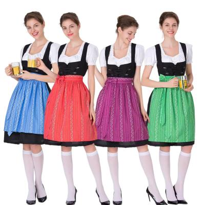 China Polyester 4 Colors High Quality Women's German Dirndl Dress Costumes for Traditional Bavarian Oktoberfest Krans Halloween Carnival Party for sale