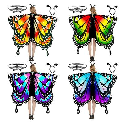 China Polyester Gradient Color Butterfly Wings Halloween Costume Western Belly Dance for Children Adult Monarch Butterfly Shawl Cape for sale