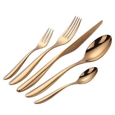 China Viable Gold Stainless Steel Sustainable Dinnerware Set Portable Flatware Knife Fork Spoon for sale