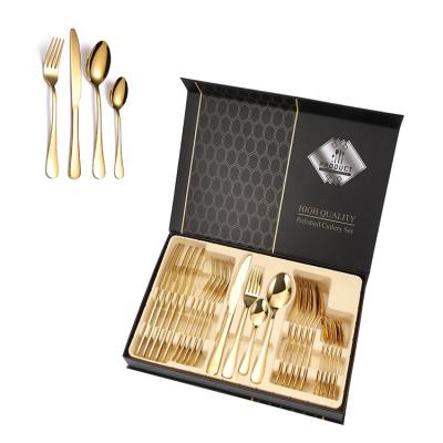 China 24Pcs Luxury Travel Silver Stainless Steel Gold Stainless Steel Utensils Organizer Flatware Spoon Cuttlery Cutlery Set for sale