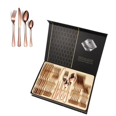 China Sustainable Rose Gold Cutlery Set Box Stainless Steel Flatware Gift Set for sale