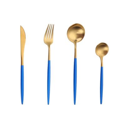 China 2021 New Arrivals Sustainable Customizable Logo Hot Selling Blue Stainless Steel Gold Stainless Steel Flatware Spoon And Fork for sale