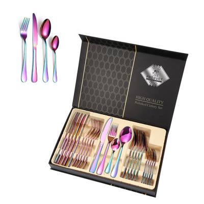 China Sustainable Colorful Stainless Steel Cutlery Set , Hotel Restaurant 304 Stainless Steel Flatware Set for sale