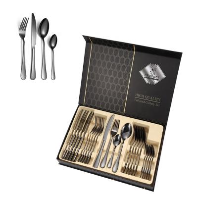 China Hotel Flatware 4 Pcs Cutlery Set Box Gift Packgae Sustainable Stainless Steel Gold Knife Fork And Spoon for sale